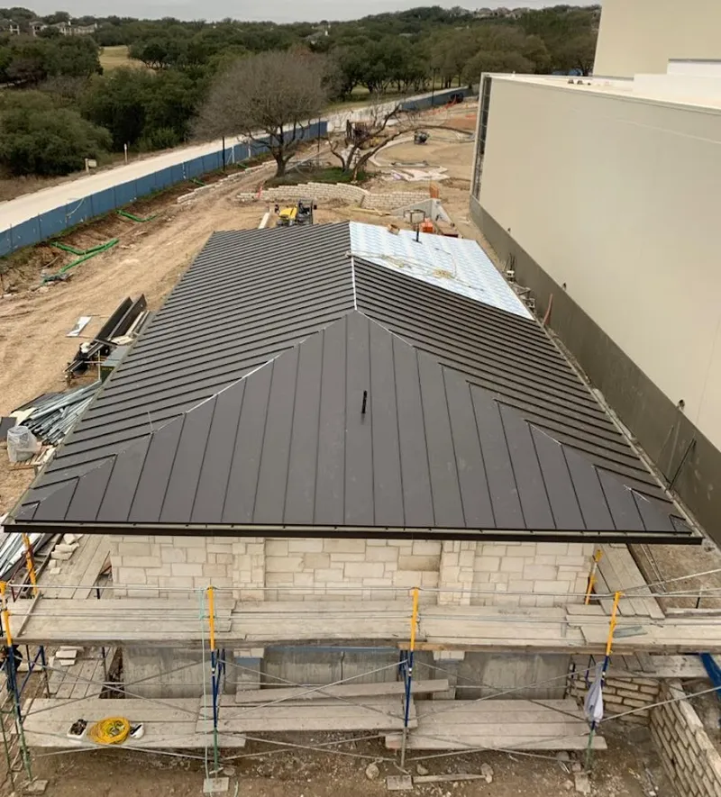 Metal roof new construction with scaffolding in Sabattus